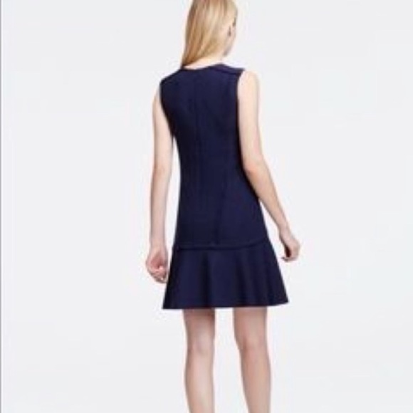 Ann Taylor Petite Navy Boiled Wool Sleeveless V neck Flounce Dress, Size 4P - Picture 3 of 14
